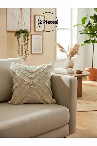 NDC HOME هام كتان متعدد بشرّابات مربع وسادة 2 قطعة غطاء وسادة (43 × 43)