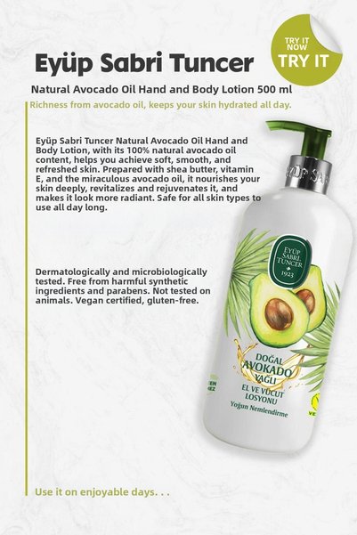 Eyüp Sabri Tuncer Natural Avocado Oil Hand and Body Lotion 500 ml