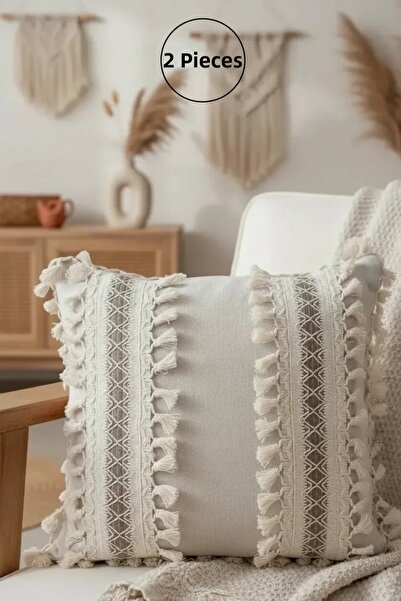 NDC HOME Κάλυμμα μαξιλαριού με ριχτάρι με χοντρή δαντέλα Pompom Cream (43 x 43)