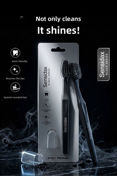 SENSİDAX Black Series-Toothbrush- Medium Hard Bristles for Sensitive Gums and...