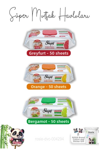Sleepy مناشف المطبخ سوبر بالبرتقال والجريب فروت والبرغموت 50 منديل وروزي