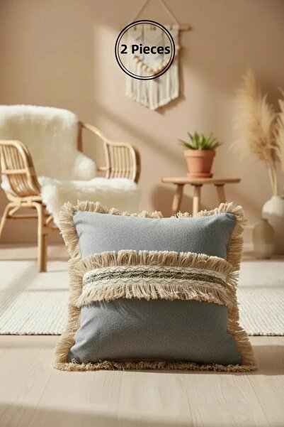 NDC HOME Husă de pernă cu ciucuri din iută, 43x43, gri antracit