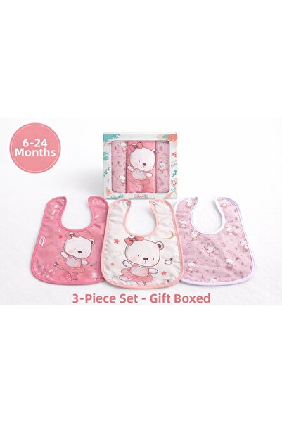 Mou&Kou 6-24 Months Baby Food Bib Set of 3, Waterproof Baby Girl Food Bib Set