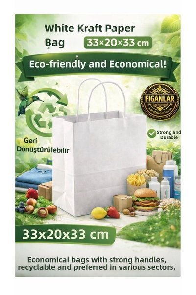 figanlar ambalaj 5 bucăți Hârtie Kraft albă geantă 33x20x33 cm Sfoară S cu cu...