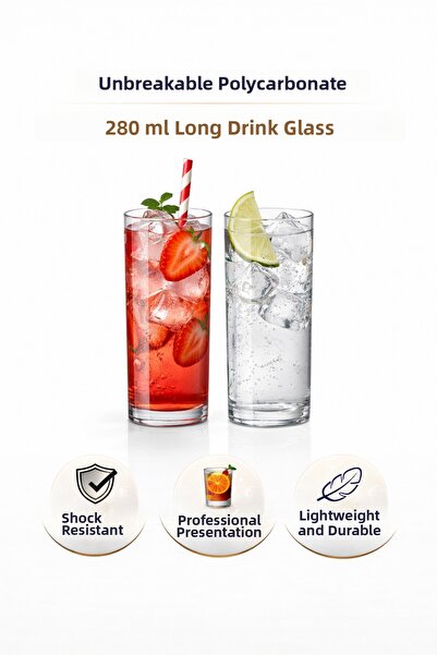 İstanbul Horeca Polycarbonate Unbreakable 280 ml Long Drink Glass with a Glas...