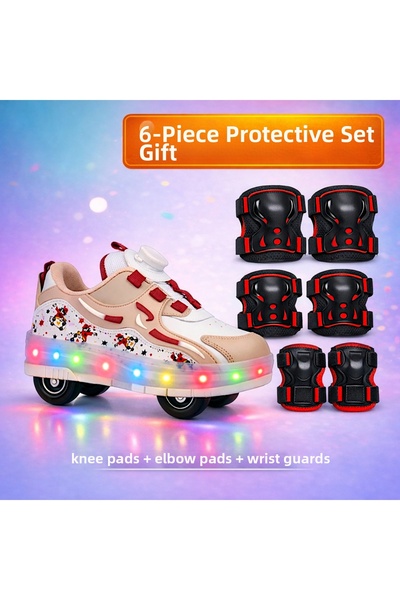 Nisanur Shoes أحذية تزلج مضيئة بأربع عجلات - مع زر تشغيل/إيقاف الإضاءة