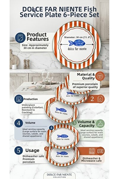 The Mia Fish Ceramic Serving Plate 30 cm Set of 6