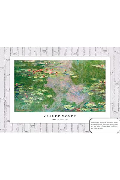 Hayat Poster Claude Monet, lac cu nuferi, pictură, tablou MDF, poster din lemn