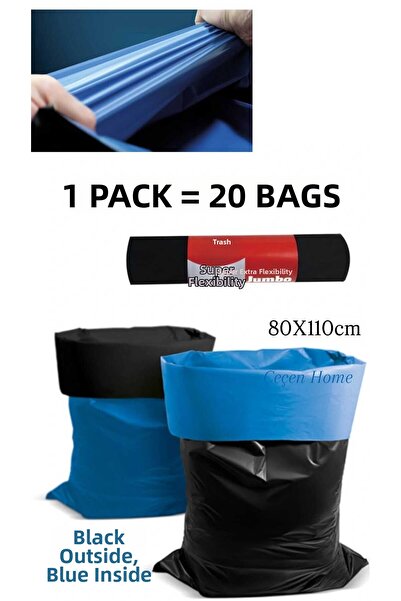 ÇEÇEN HOME (20 Pcs) 3-Layer Lined Black Garbage Bags Stretchy and High-Qualit...