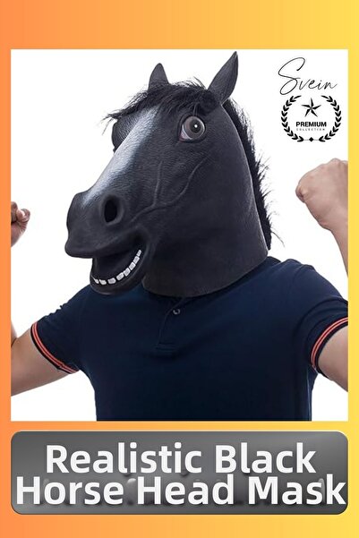 Svein # Costum Mască realistă cu cap de cal negru Mască pentru costum cu cap ...
