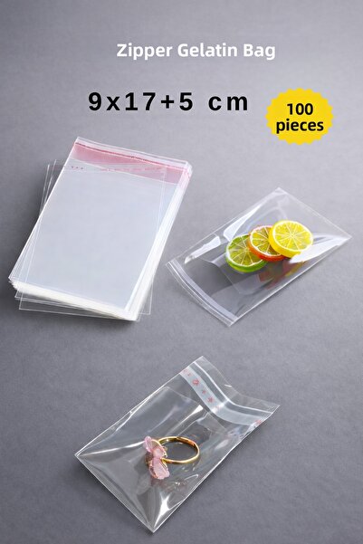 COLORPAK 9X17+5 cm Transparent Gelatin Bag with Tape - 100 Pieces - Durable T...