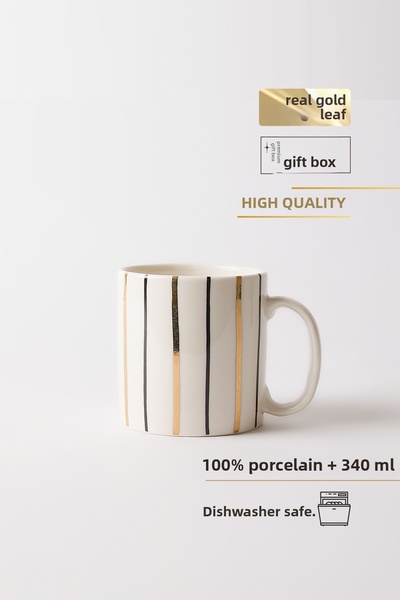 TUSE LIVING Artline Gold Real Gold Gilded Striped Porcelain Mug 340 ml