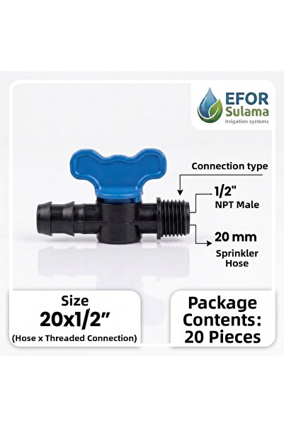 EFOR Sulama Supapă de scurgere cu filet exterior de 20x1/2 " - pentru furtun ...