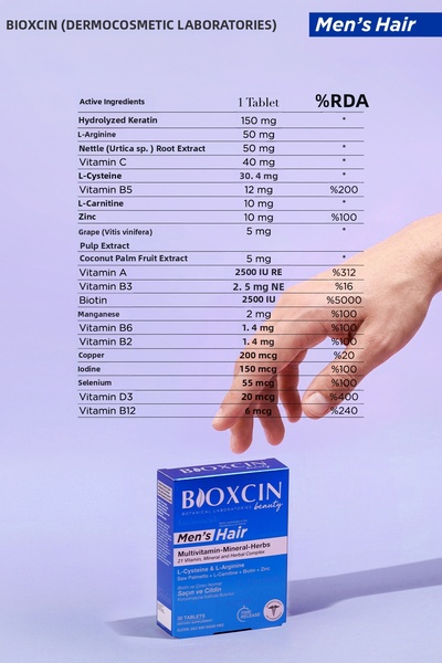Bioxcin Mens hair 30 tablets + travel size multivitamin shampoo gift