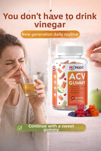 Hi Habit علكة الخل التفاح، حمض الفوليك، دعم الجهاز الهضمي والطاقة، مكمل غذائي...