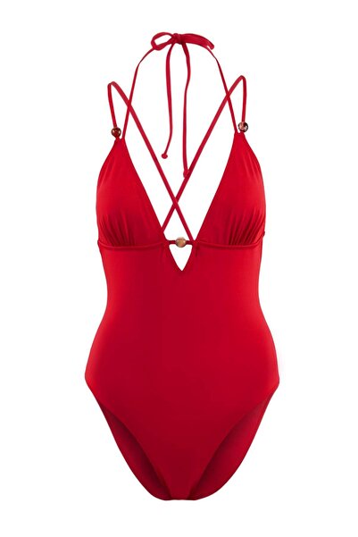 Trendyol Collection Crveni*003 Kupaći kostim bez rukava sa otisnutim balconet...