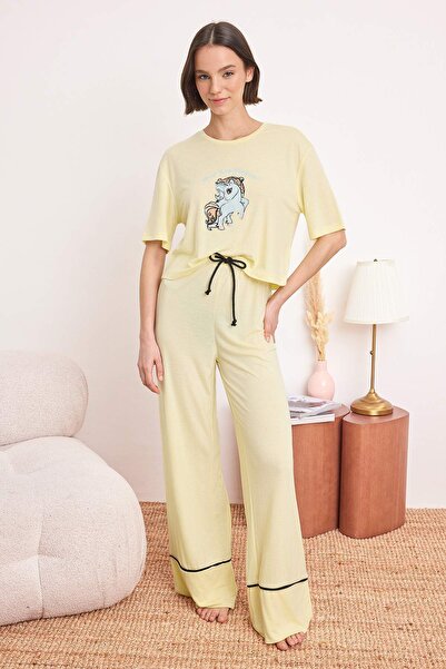 Trendyol Collection Žuta obična 30/1 otvorena jednostruka žersej pletena pidž...