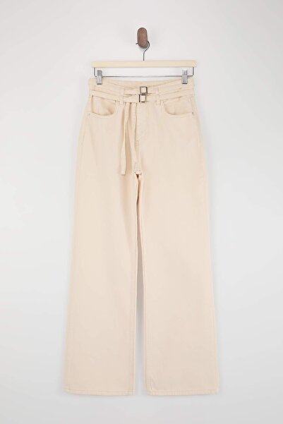 Trendyol Collection Ecru farmerke sa visokim strukom i širokim nogavicama TWO...