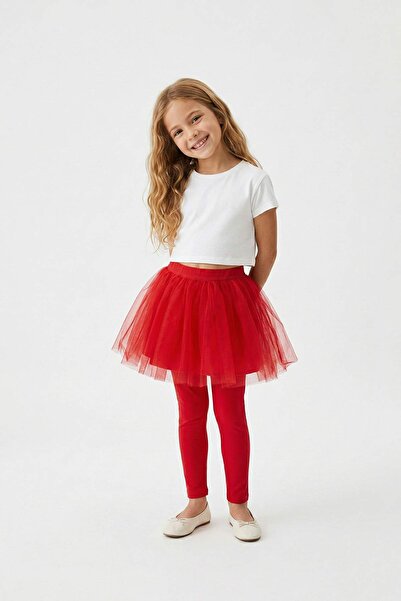 TRENDYOLKIDS Crvena devojčina kratka / mini Ravno tkanje praznična tutu suknj...