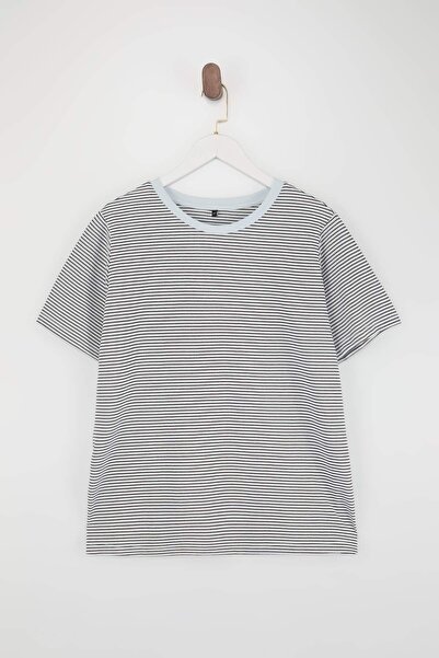 Trendyol Curve Brown Striped Crew Neck Striped Knitted T-Shirt Tbbss23Bf00068