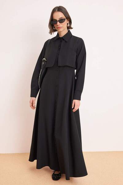 Trendyol Modest Black Unlined Plain Woven Terrycotton Hijab Dress Tctss26Eb00110