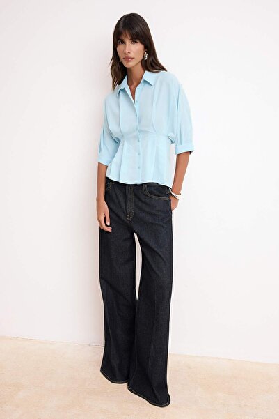 Trendyol Collection Светлосиня мека на допир плисирана риза TWOSS26GO00051