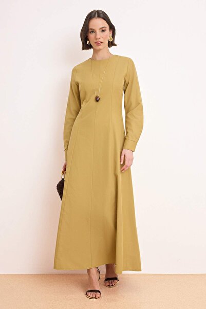 Trendyol Modest Green Unlined Plain Woven Terrycotton Hijab Dress Tctss26Eb00109