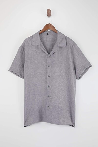 Trendyol Collection Graues reguläres Herrenhemd in Übergröße TMNSS26AX00005