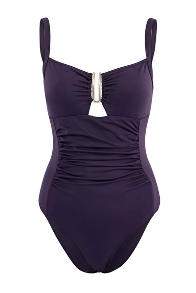 Trendyol Collection Ljubičasti kupaći kostim sa četvrtastim izrezom i drapira...