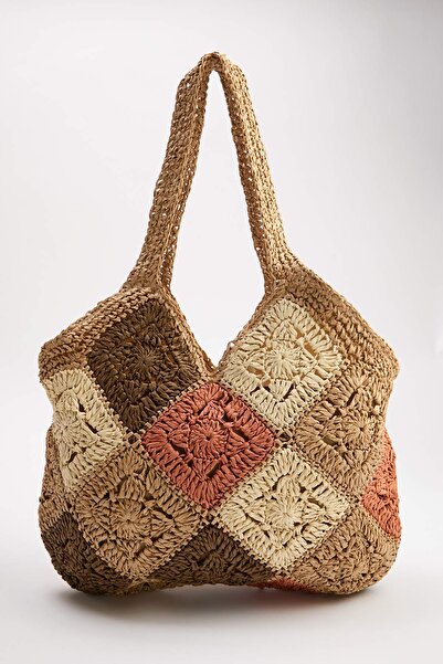 TRENDYOL SHOES Geantă de umăr pentru femei, de dimensiune medie, din răchită,...