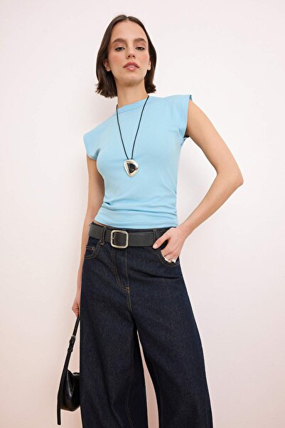 Trendyol Collection Light Blue Viscose/Soft Fabric Fitted/Fitted Bodycon Moon...