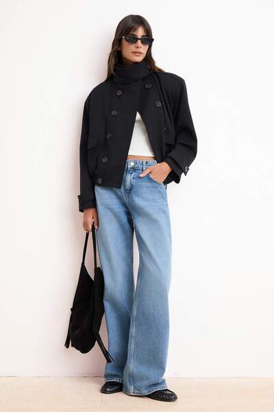 Trendyol Collection Black Oversized Mold Padded Shoulders Thin Coat Twoss26Mo...