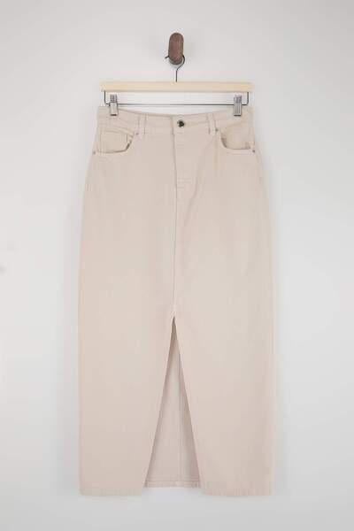 Trendyol Collection Fusta midi din denim, 100% bumbac, cu șliț, în nuanța ecr...