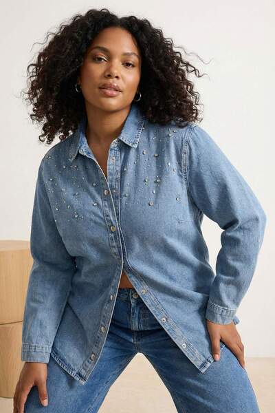 Trendyol Curve Svetloplava traper košulja veće veličine TBBAW25AX00002