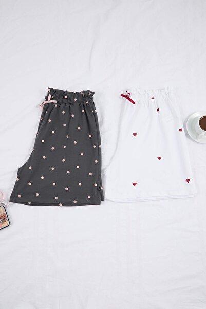 Trendyol Curve Mehrfarbige, herzförmige/gepunktete 2er-Pack gestrickte Pyjama...