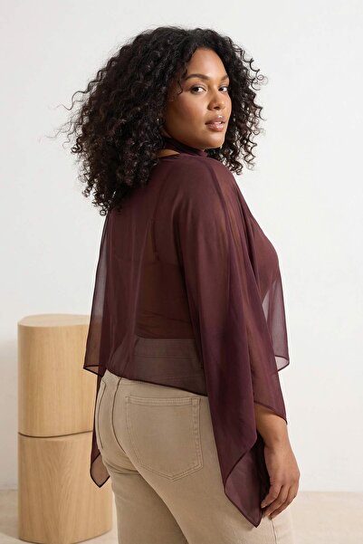 Trendyol Curve Smeđa bluza od šifona veće veličine