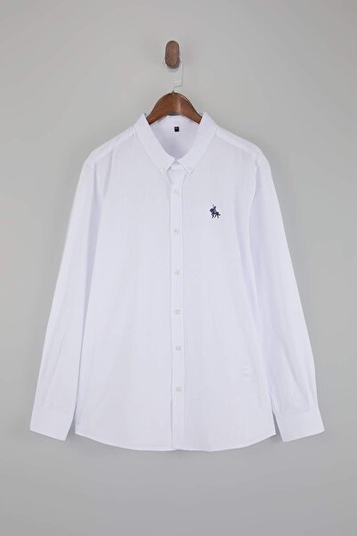 ترينديول كوليكشن قميص أبيض عادي للرجال مقاس كبير TMNSS26AX00002