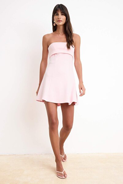 Trendyol Collection Rochie tricotată mini, fără mâneci, cu guler Carmen, roz ...