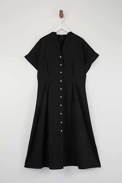 Trendyol Curve Black Finike Woven Large Size Dress Tbbss26Ah00023