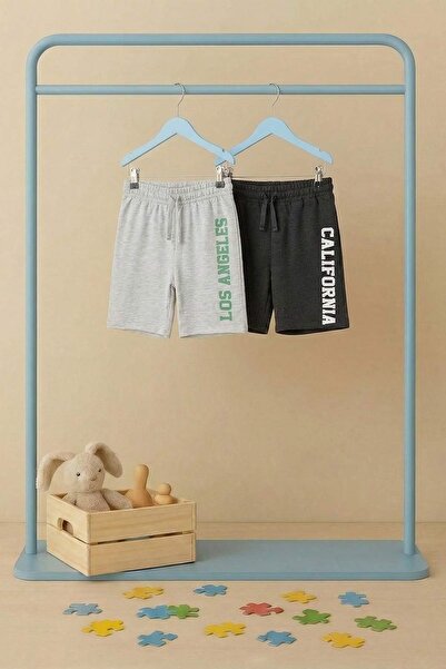 TRENDYOLKIDS Anthracite-Kar Melanj Plain Knitted Shorts & Bermuda Tkdss26Sr00012