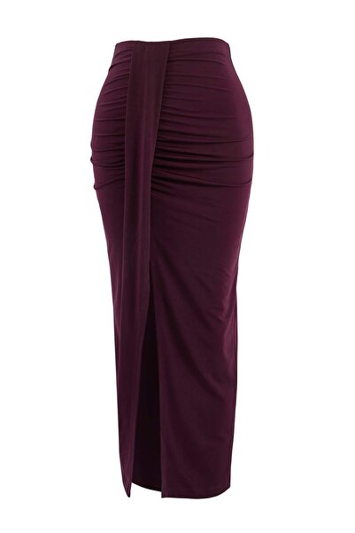 Trendyol Collection Fustă maxi de plajă țesută, culoare prună TBESS23ET00021