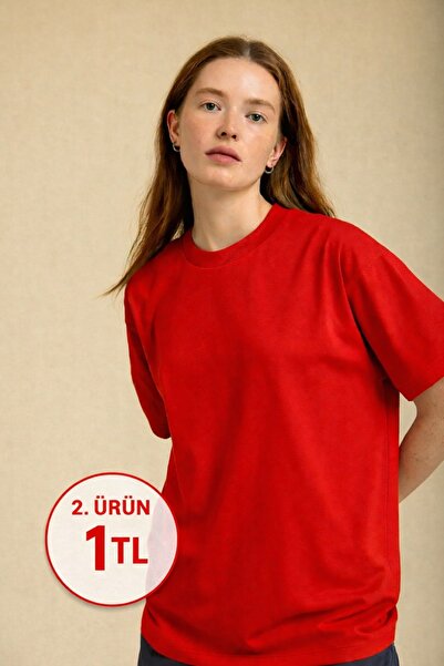 Le Touche basic Tricou roșu pentru femei tricou Regular supradimensionat