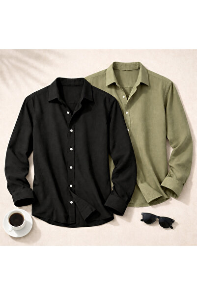 OTAKU طقم قمصان رجالي من قماش ايروبين بأكمام طويلة مكون من قطعتين