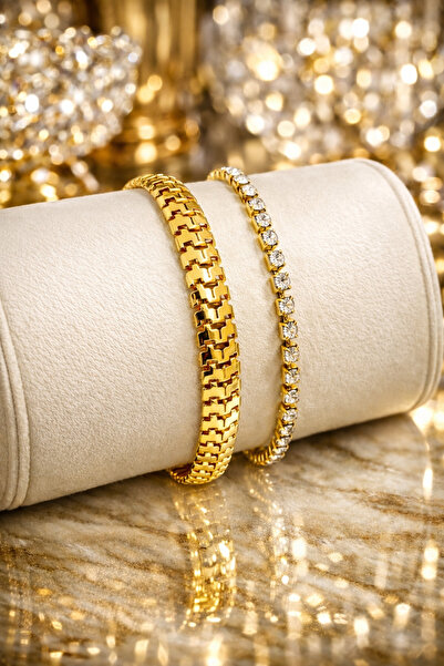 Crc Bijuteri سوار نسائي ذهبي اللون مكون من قطعتين