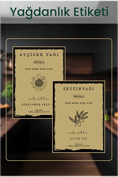 BÜYÜLÜ HOME Gold Yağdanlık Şişesi Etiketi – Zeytinyağı & Ayçiçek Yağı (10 x 7...