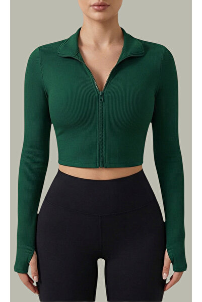 LC Waikiki Kadın Uzun Kol Fermuarlı Parmak Geçmeli Crop Top Bluz