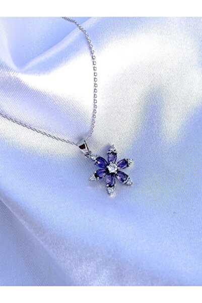 Jewelyf Lotus Çiçeği Mor Kolye Kamelya Çiçeği Kolye Mor Gümüş Kaplama Kararmaz