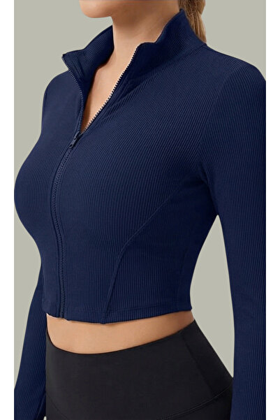 LC Waikiki Kadın Uzun Kol Fermuarlı Parmak Geçmeli Crop Top Bluz