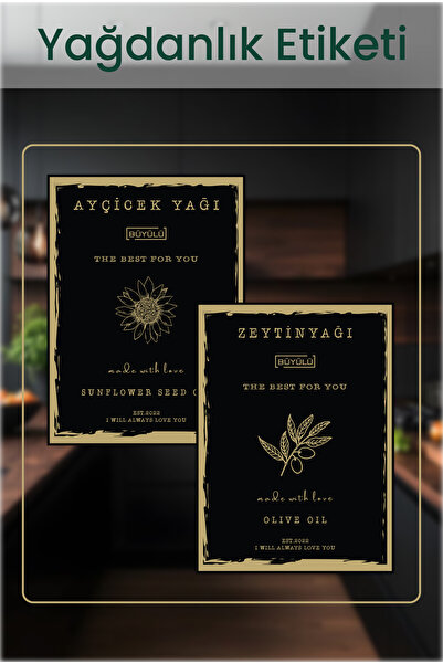 BÜYÜLÜ HOME Koyu Gold Yağdanlık Şişesi Etiketi – Zeytinyağı & Ayçiçek Yağı (1...