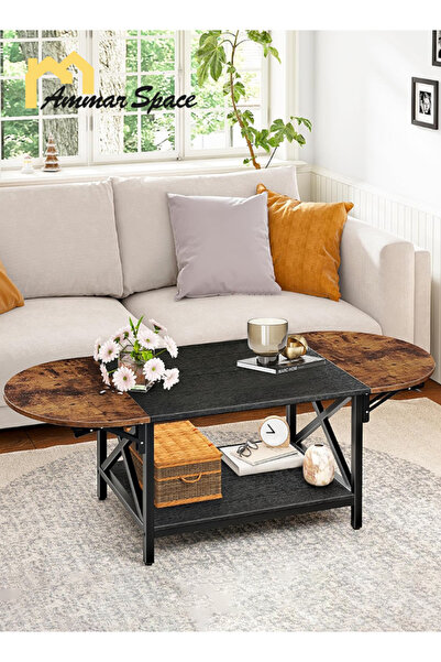 Ammar Space طاولة قهوة قابلة للطي، طاولة قهوة قابلة للتمديد من مستويين، طاولة...